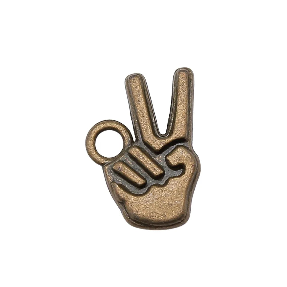 14x10mm 1.1g Antique Bronze Zinc Alloy V Hand Gesture Charm Pendant for DIY Bracelet Jewelry Making