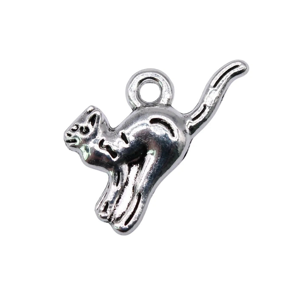 20x10mm 0.9g Antique Silver Zinc Alloy Cat Charm Pendant for DIY Necklace Bracelet Making
