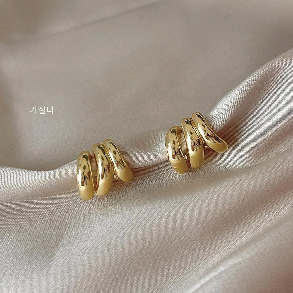 Luxury Geometric Copper 14K Plated Hoop Line Stud Earrings