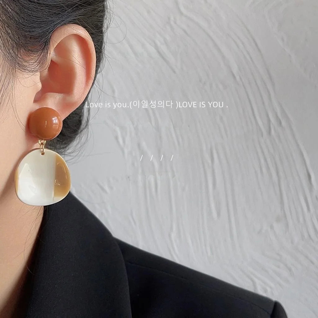 Milk Tea Color Acrylic Irregular Geometric Stud Earrings With Copper For Women