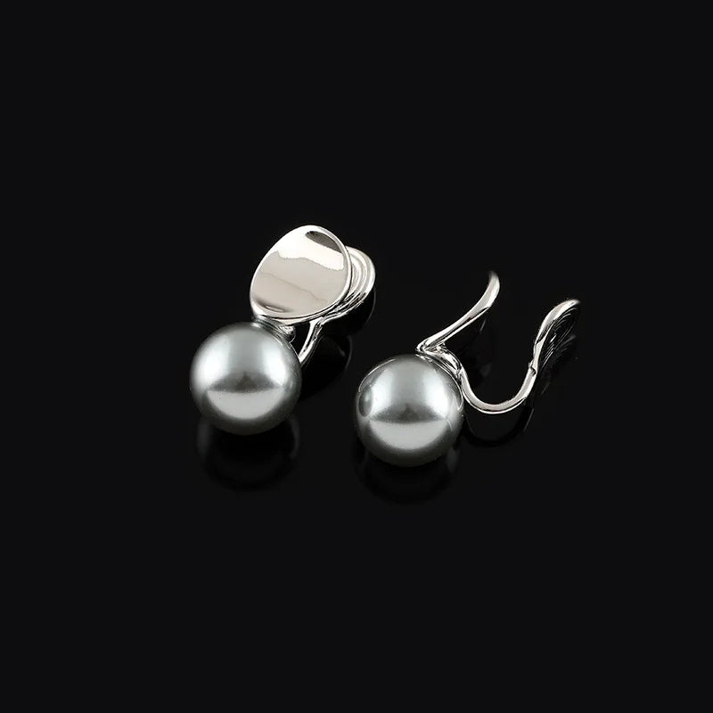 Elegant Grey Pearl Geometric Swirl Alloy Silver Tone Stud & Clip On No Piercing Fashion Earrings