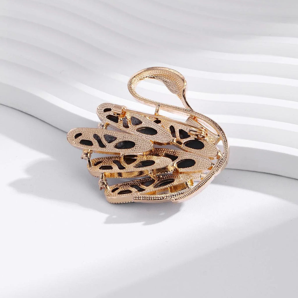 Elegant Swan Alloy Rhinestone Brooch With Black Crystal Wings, Luxury Lapel Pin Corsage Suit Accessory Gift