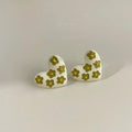 Forest Style Copper Enamel Heart Flower Drop Earrings For Women Minimalist Jewelry