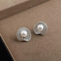 Luxury Copper Zircon Micro Pave White Pearl Geometric Mobius Ring Stud Earrings For Women