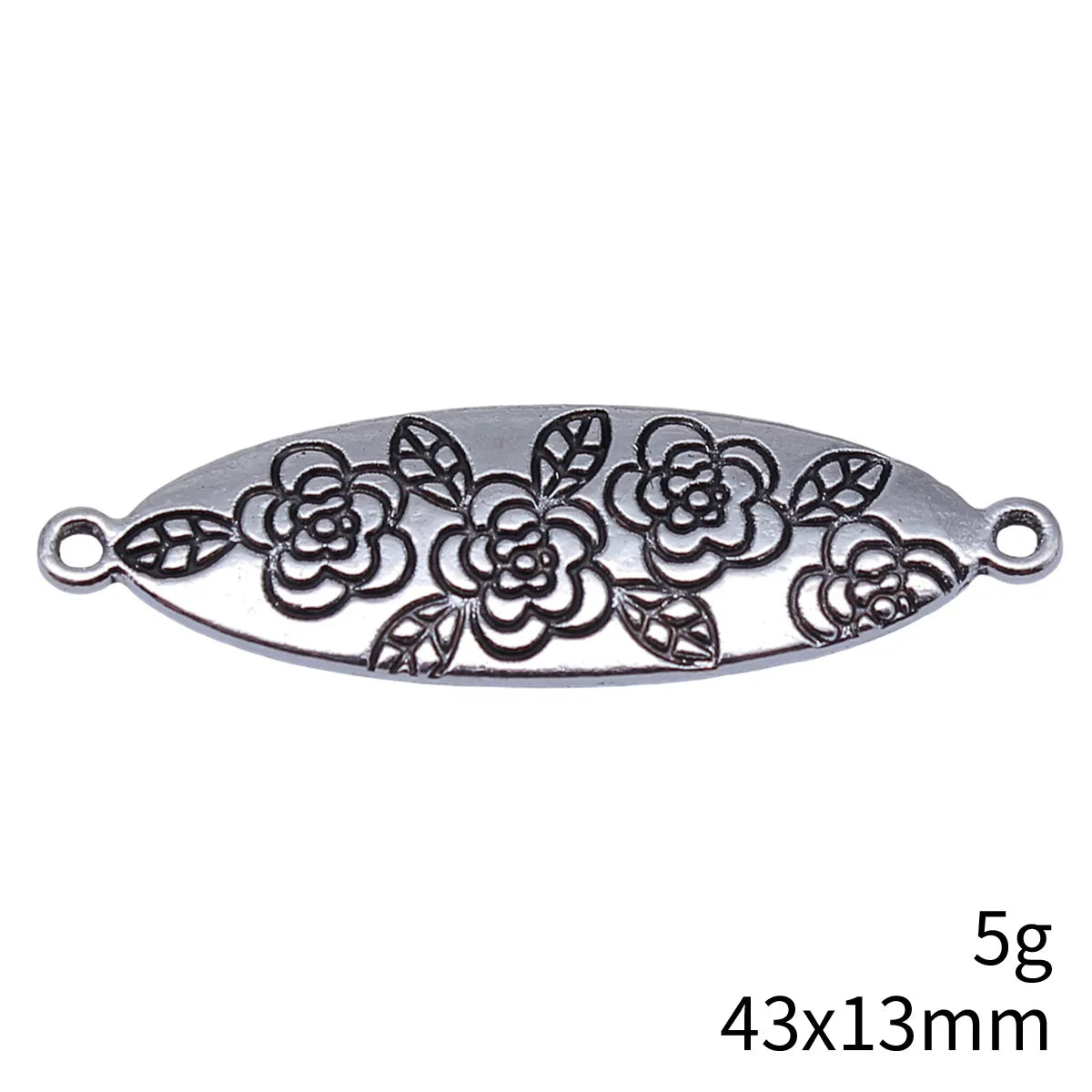 43x13mm 5g Antique Silver Zinc Alloy Double Sided Flower Pattern Connector Charm for DIY Jewelry Making