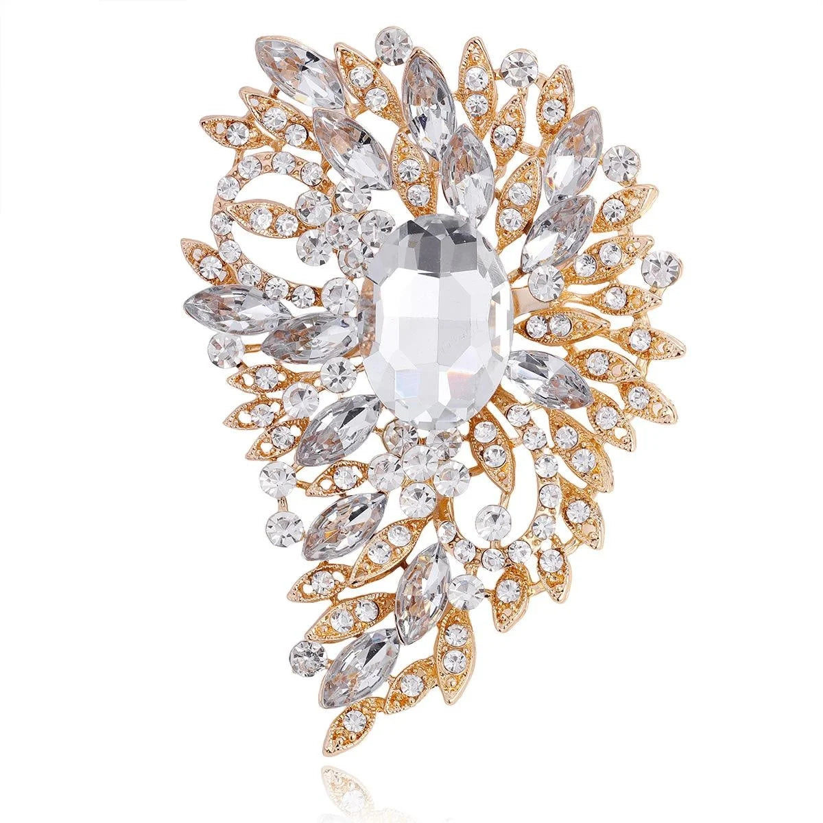 Elegant Blue Crystal Flower Leaf Alloy Rhinestone Brooch, Luxury Lapel Pin Corsage Suit Accessory Gift