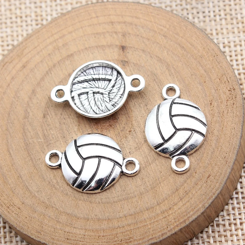 23x15mm 1.1g Antique Silver Zinc Alloy Volleyball Connector Charm for DIY Sports Jewelry Making