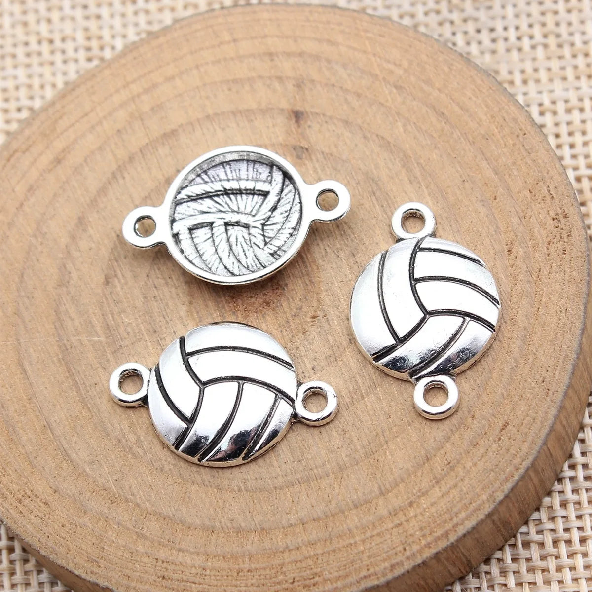 23x15mm 1.1g Antique Silver Zinc Alloy Volleyball Connector Charm for DIY Sports Jewelry Making