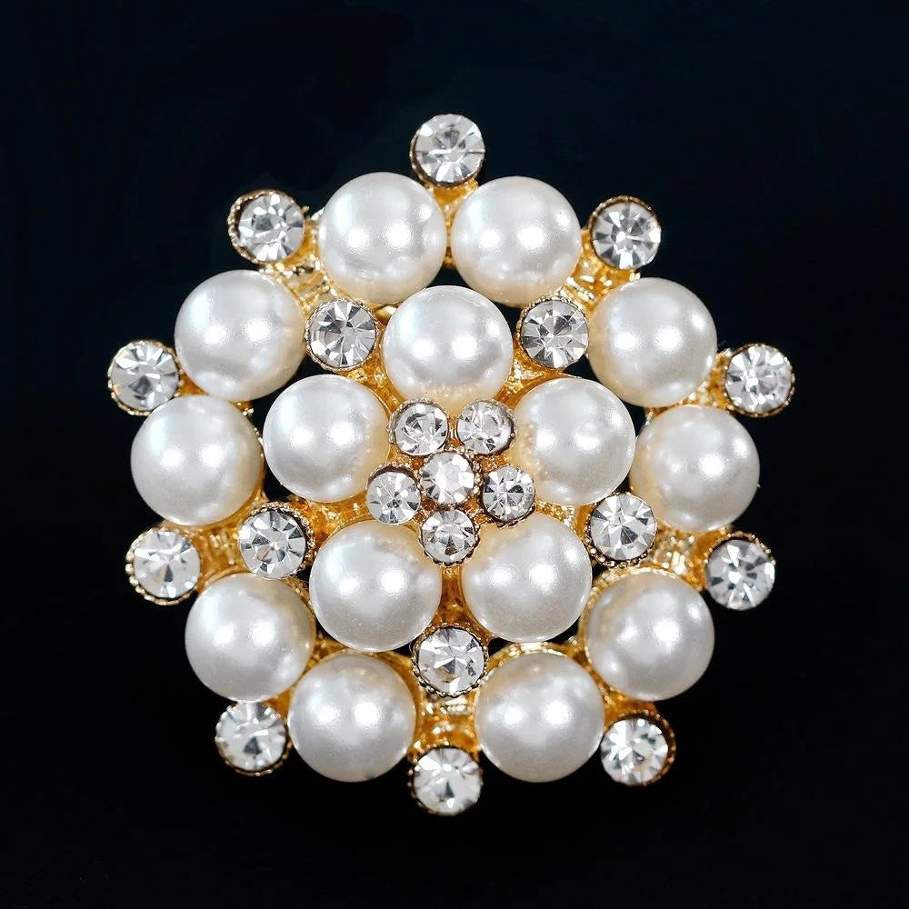 Elegant Pearl Rhinestone Alloy Flower Brooch For Women Luxury Lapel Pin Corsage Suit Scarf Accessory Gift