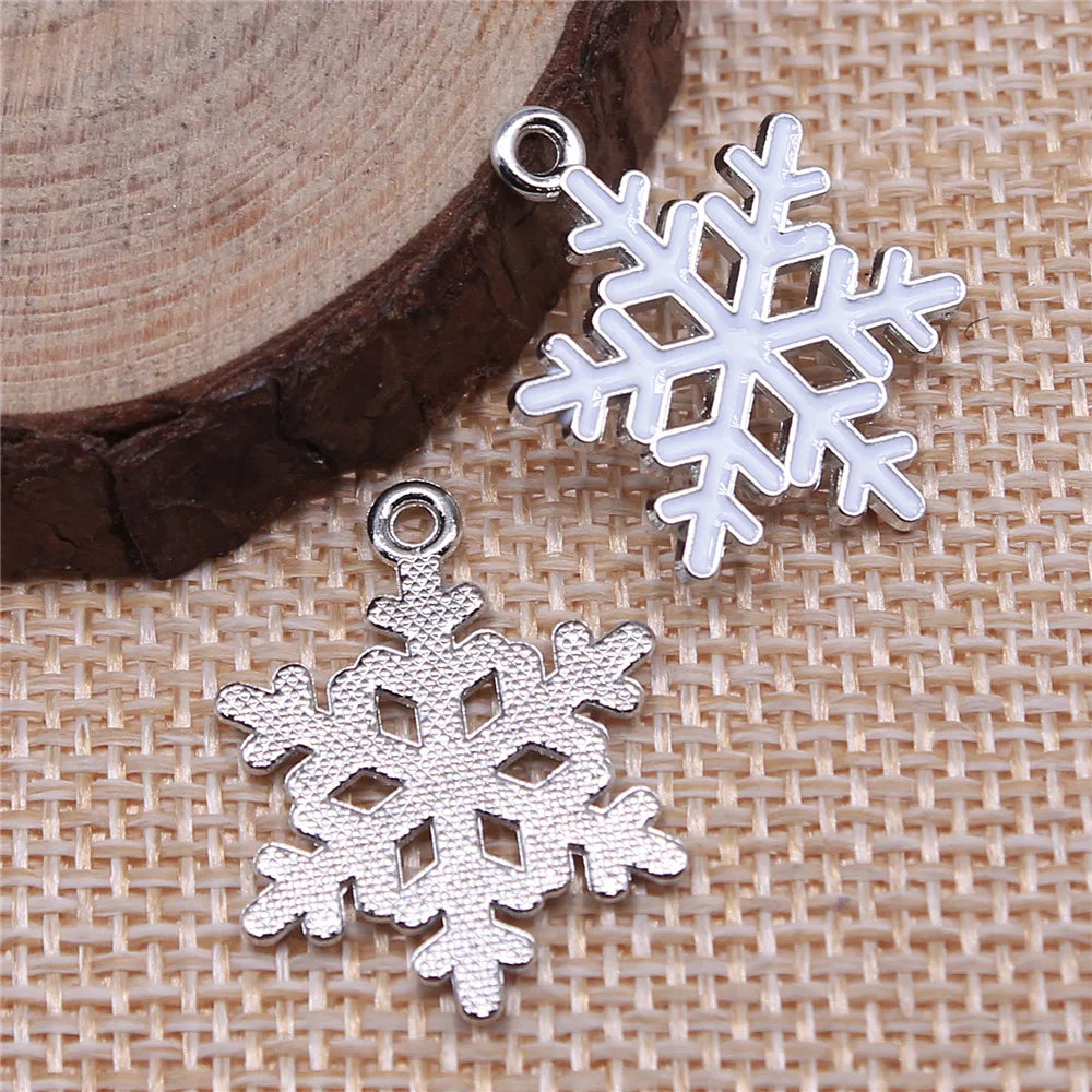 25x19mm 1.45g White K Color Zinc Alloy Snowflake Charm Pendant for DIY Christmas Jewelry Making
