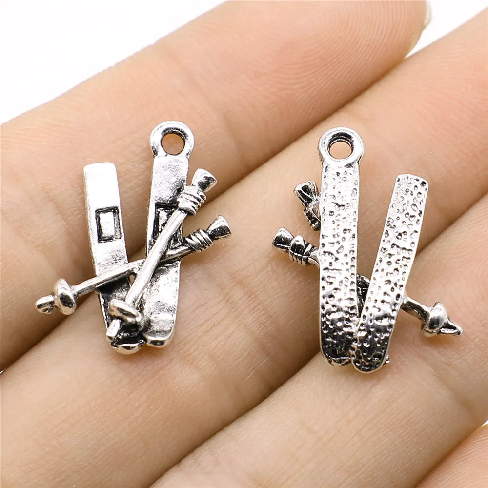 16x23mm 1.5g Antique Silver Zinc Alloy Ski Sled Charm Pendant for DIY Winter Sports Jewelry Making