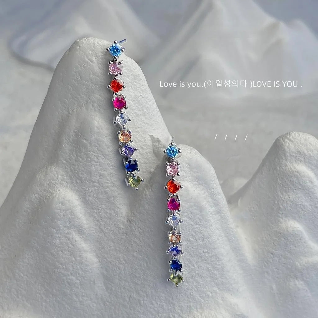 Style Copper Long Tassel Drop Earrings With Colorful Zircon Geometric Designer Jewelry