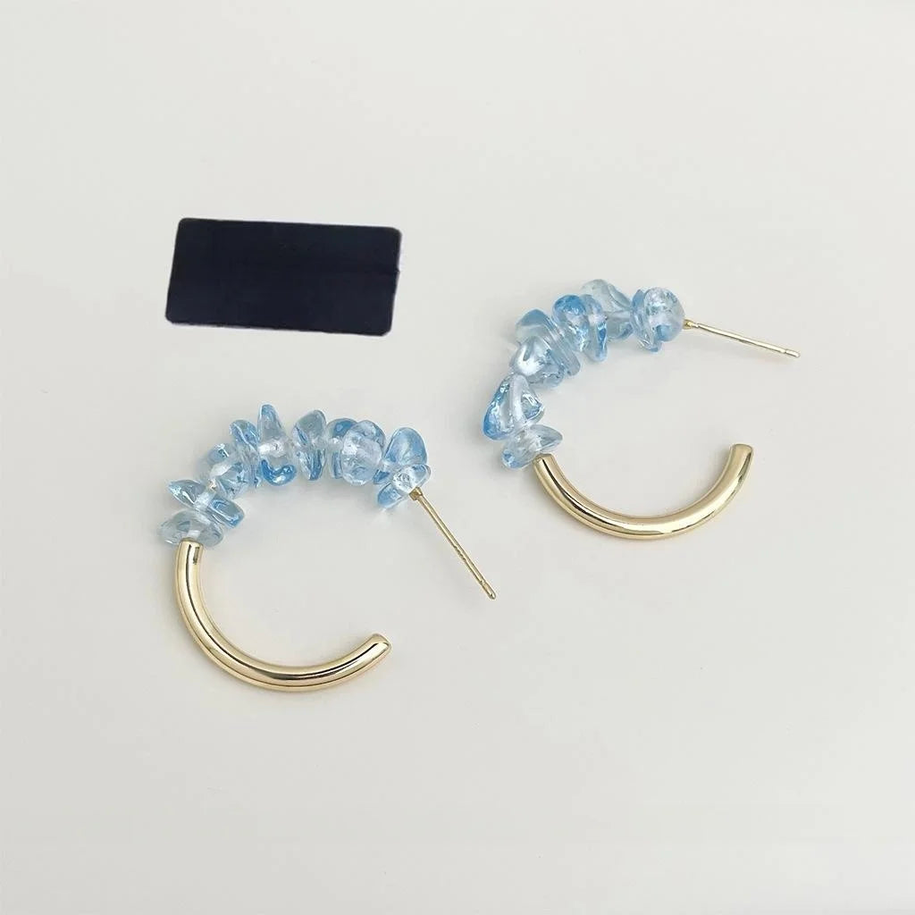 Copper Aquamarine Glass Crystal Geometric Hoop Drop Earrings, Summer Vacation Style
