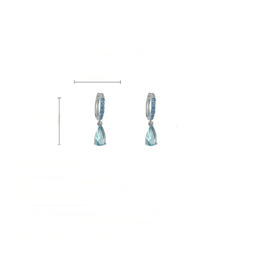 Light Luxury Aquamarine Teardrop Zircon Copper Geometric Round Drop Earrings