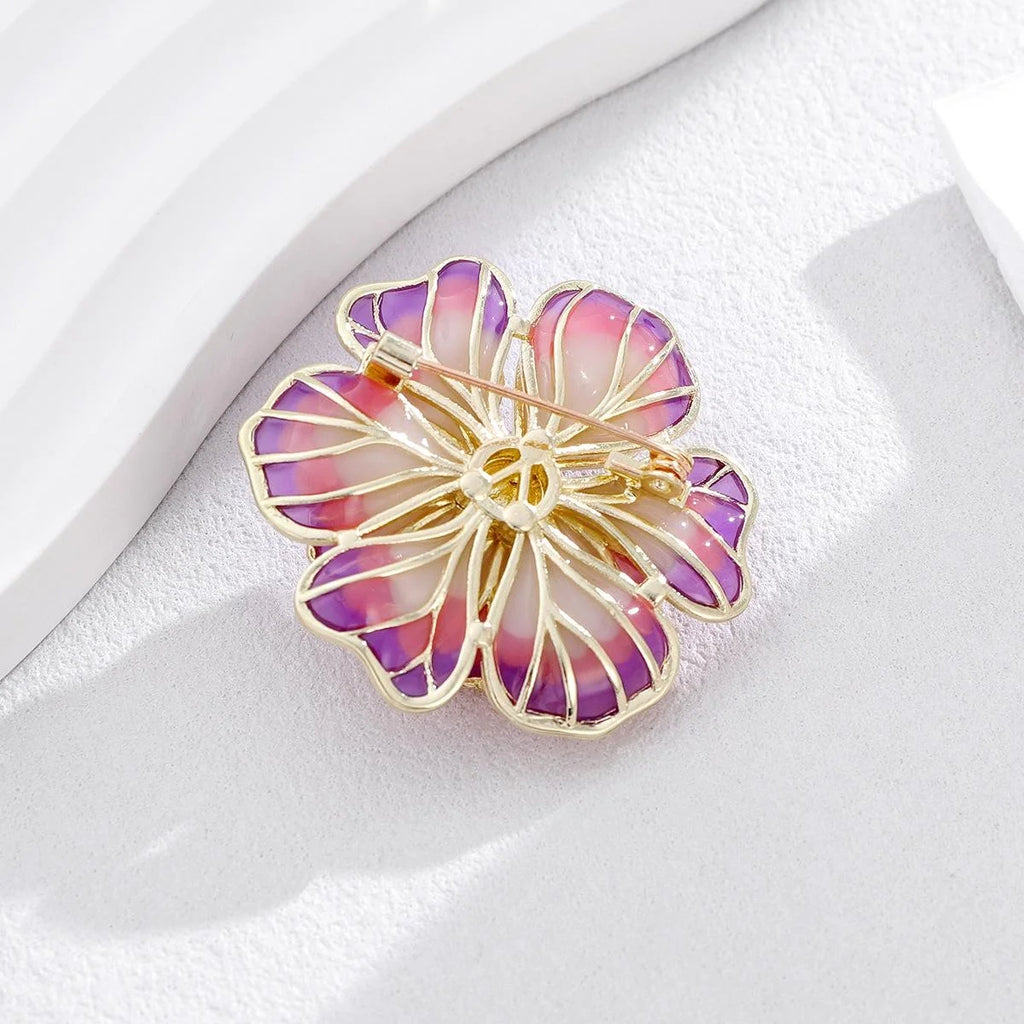 Elegant Chinese Style Enamel Peony Flower Brooch With Faux Pearl Rhinestones, Luxury Lapel Pin Suit Accessory