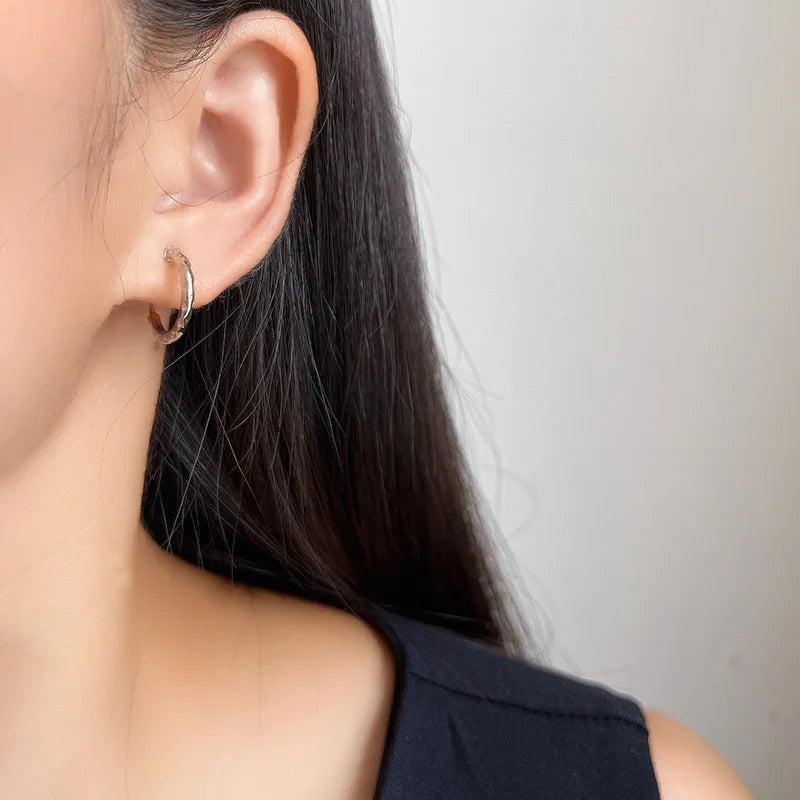 Minimalist Silver Alloy Small Hoop Silicone Pad Stud & Clip On No Piercing Korean Casual Earrings