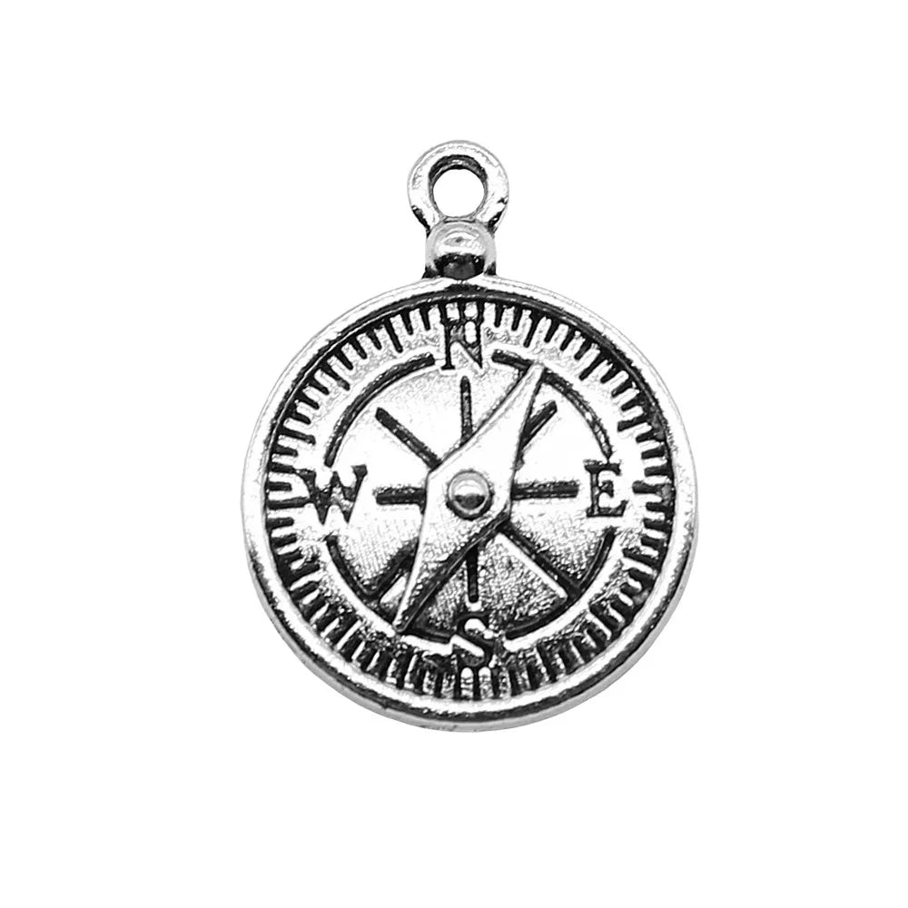 20x27mm 3g Antique Silver Zinc Alloy Compass Charm Pendant for DIY Travel Theme Jewelry Making