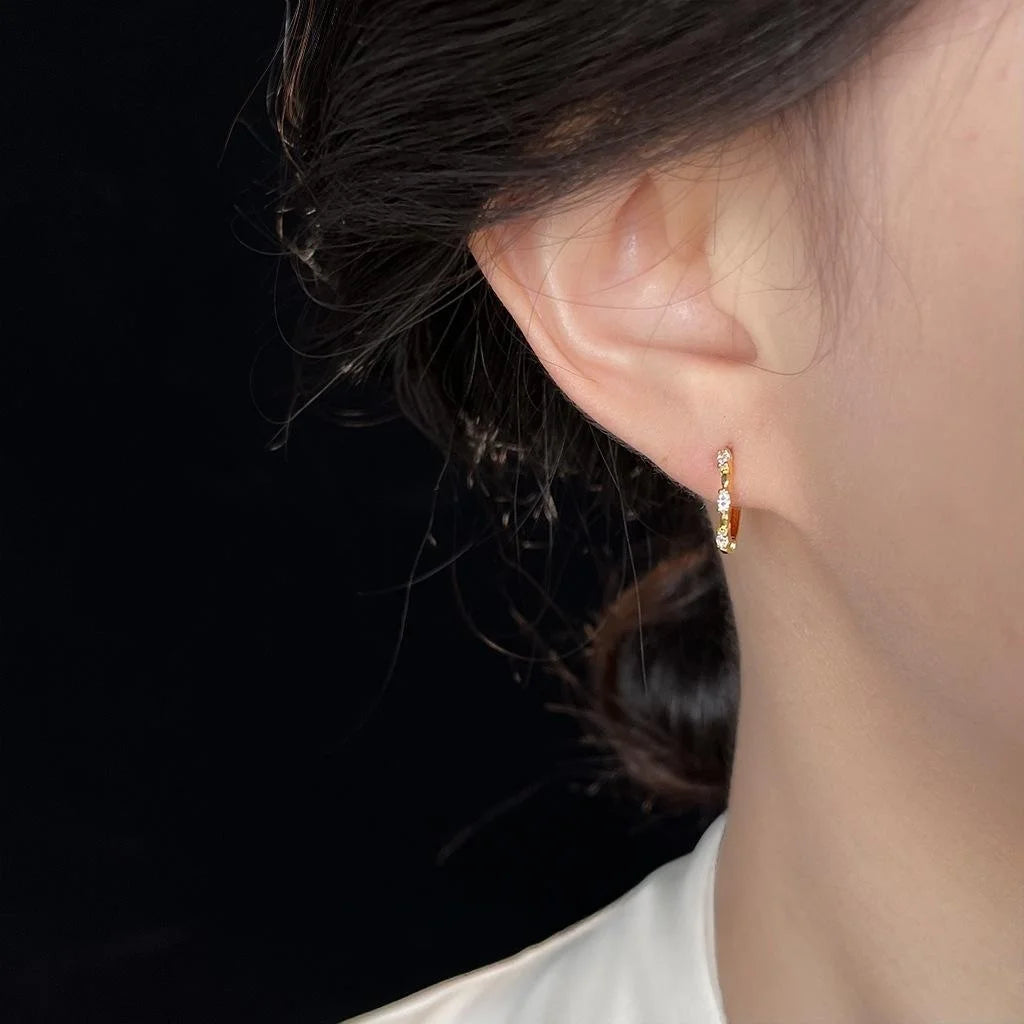 14K Gold Plated Copper Zircon Geometric Round Drop Earrings Minimalist Luxury