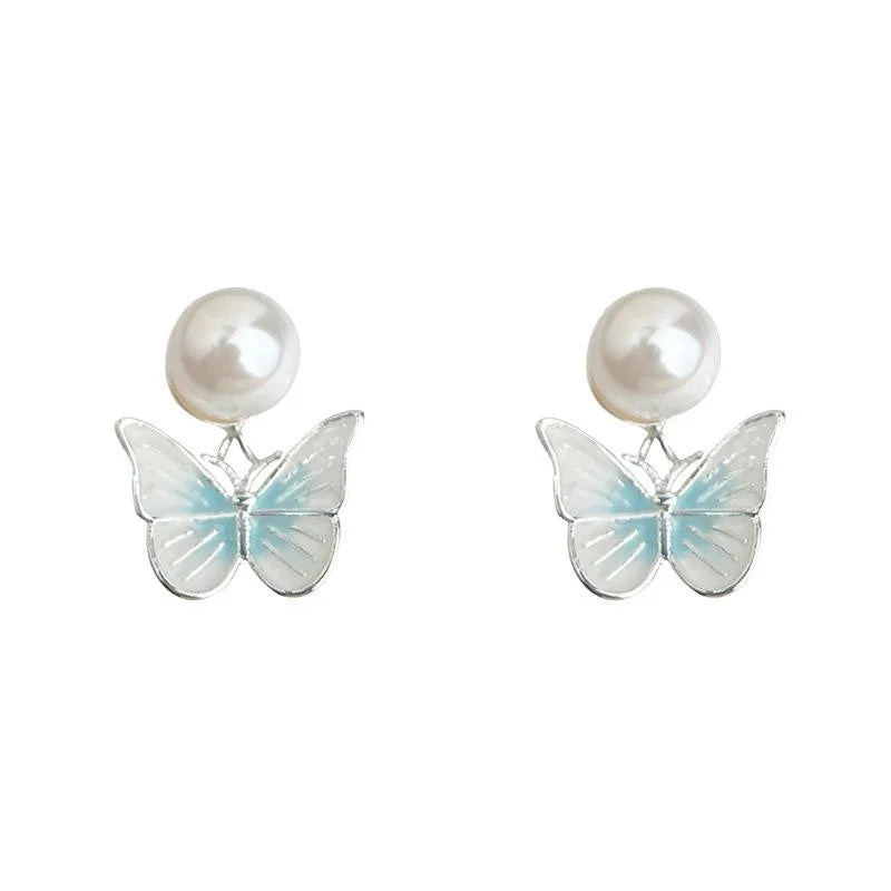 Fresh Forest Style Gradient Blue Enamel Butterfly Drop Earrings Copper