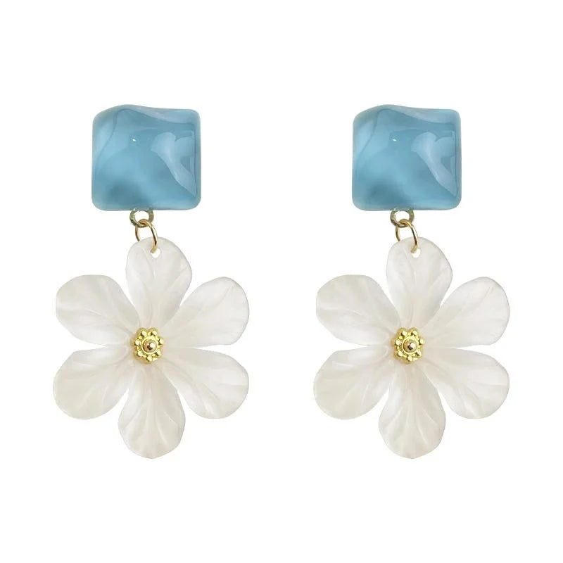 Summer Sweet Floral Acrylic Drop Earrings Handmade Geometric Statement Jewelry For Women