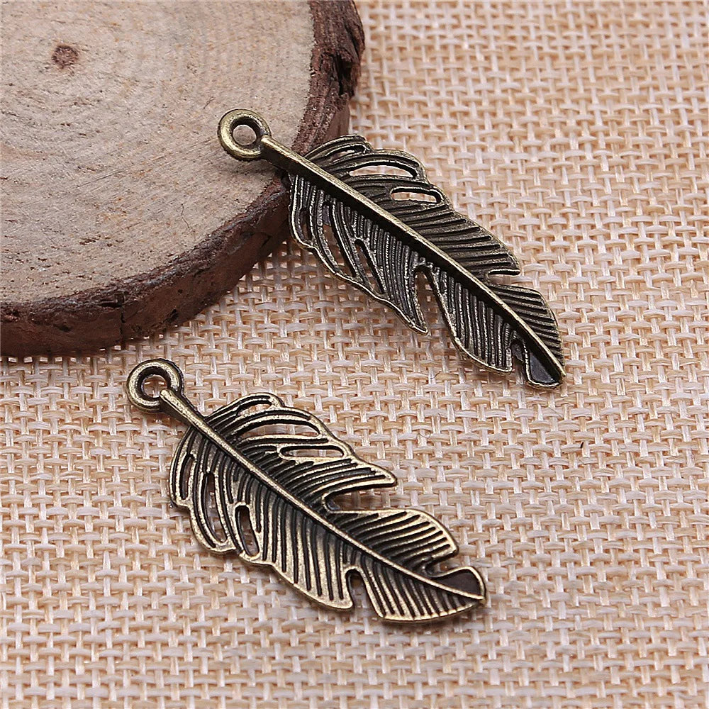 40x16mm 2.6g Multicolor Zinc Alloy Feather Charm Pendant for Necklace Bracelet Keychain Making