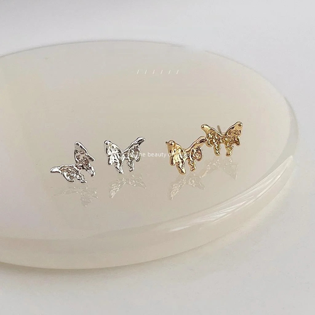 Mini Liquid Butterfly 14K Plated Copper Stud Earrings Cute Minimalist Fresh Style