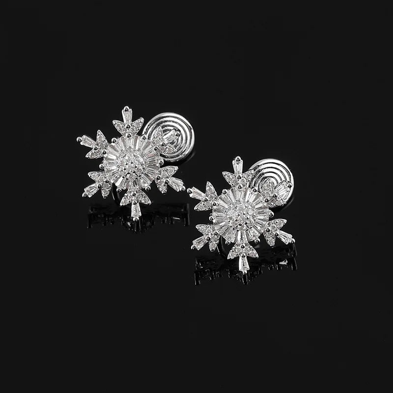 Elegant Zircon Snowflake Spiral Rhinestone Stud & Clip On No Piercing Luxury Bridal Party Earrings