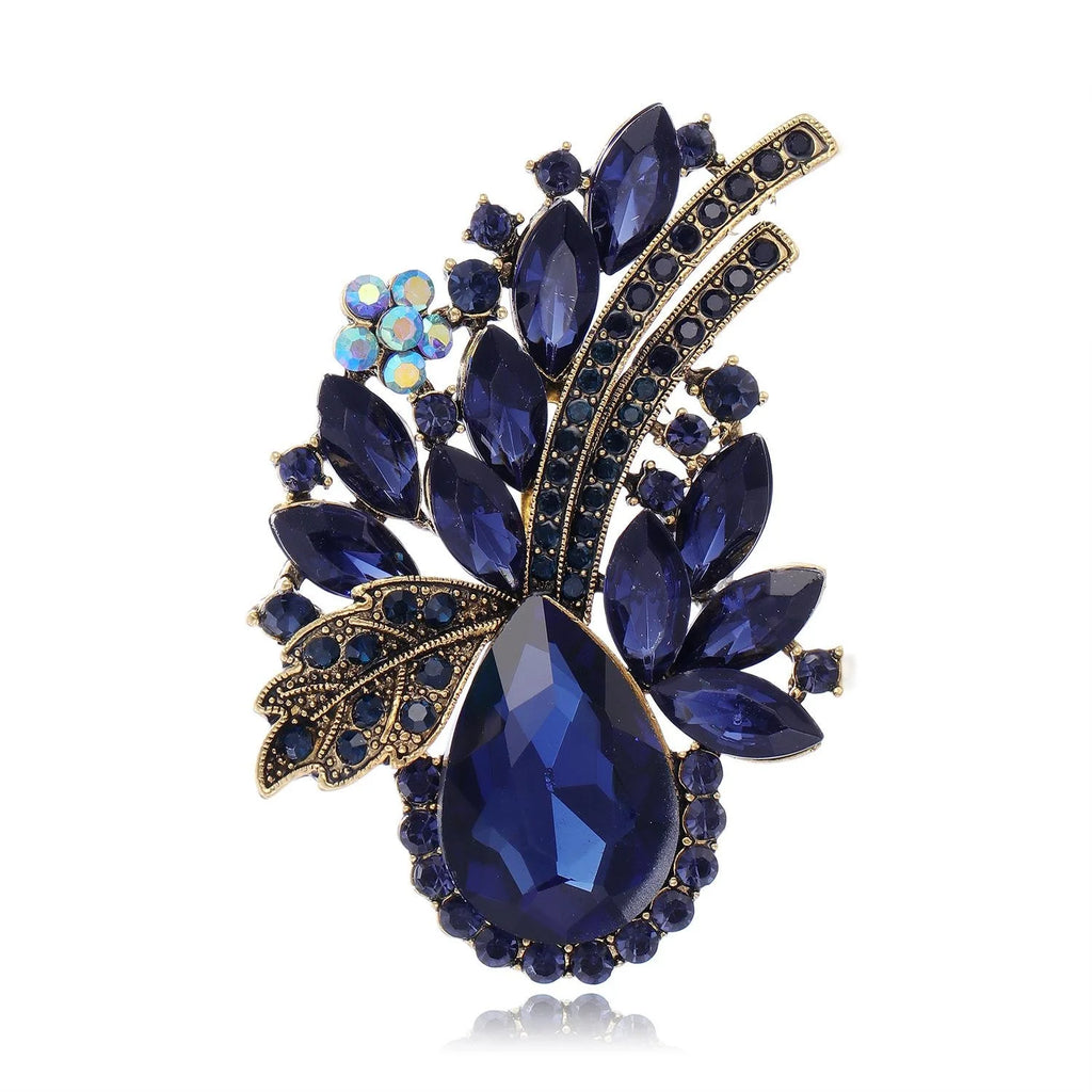 Luxury Green Crystal Rhinestone Leaf Bouquet Alloy Brooch For Women, Elegant Lapel Pin Suit Accessory
