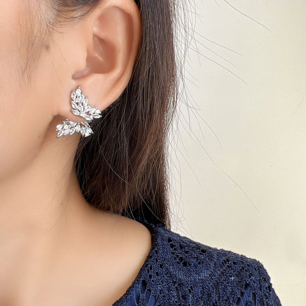 Elegant Luxury Alloy Zircon Butterfly Swirl Stud & Clip On No Piercing Statement Ear Cuff Earrings