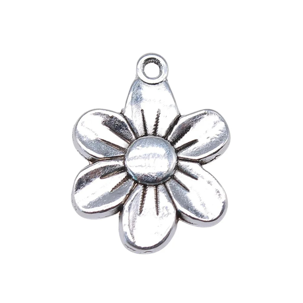 21x17mm 1.7g Antique Silver Zinc Alloy Flower Charm Pendant for DIY Necklace Bracelet Making