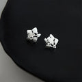 Matte Silver Plated Copper Star Stud Earrings, Suture Design Style