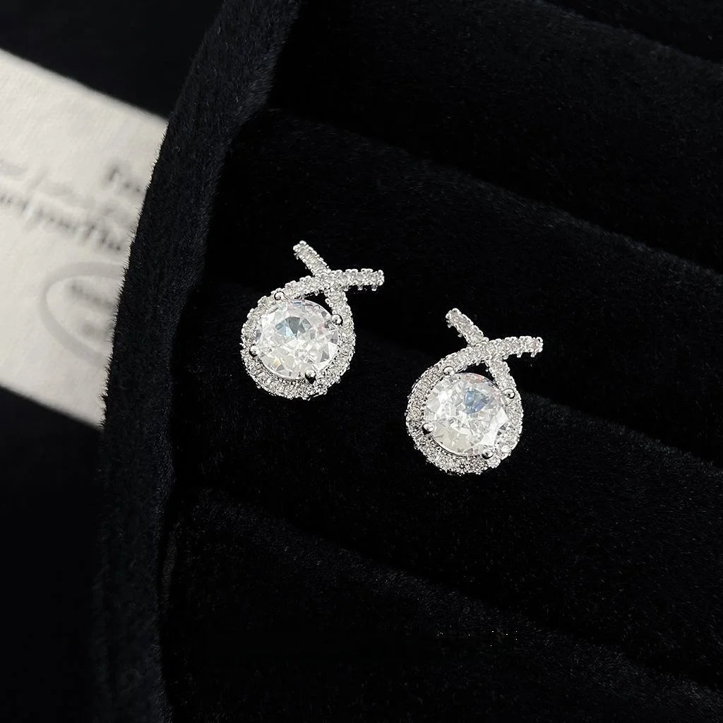Sparkling Micro Pave Zircon Copper Geometric Cross Stud Earrings