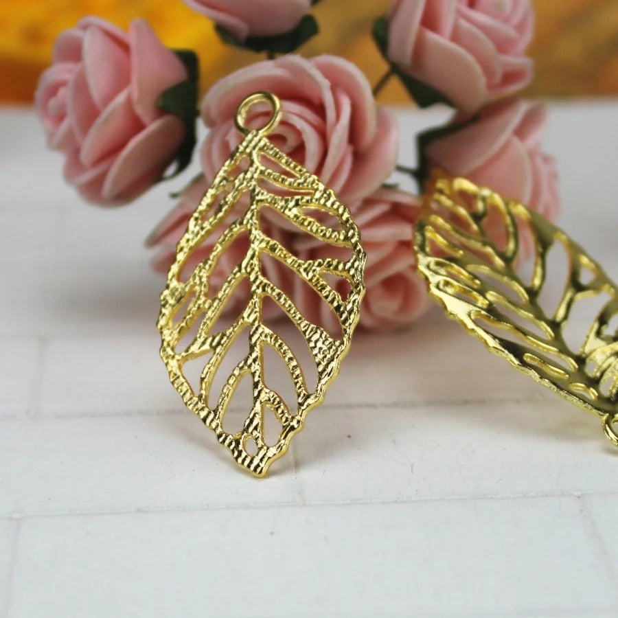 48x26MM Gold Zinc Alloy Leaf Charm Pendant for DIY Necklace Bracelet Jewelry Making