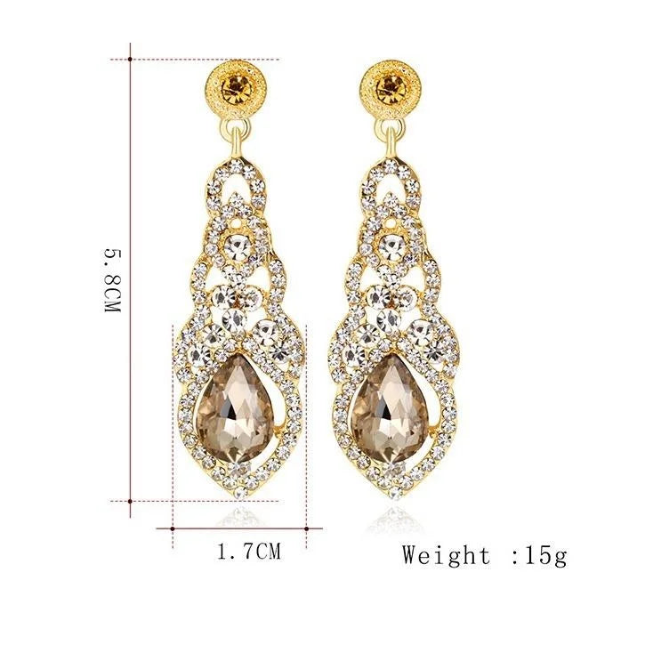 Luxury Bridal Rhinestone Crystal Teardrop Tassel Long Dangle Earrings For Wedding Party Banquet Gift