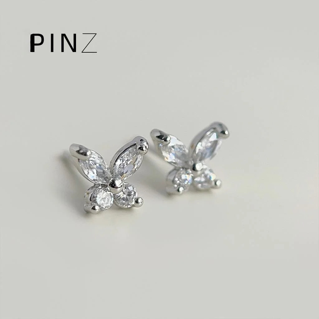 Thickened 18K Gold Plated Copper Micro Pave Zircon Butterfly Stud Earrings Light Luxury Minimalist
