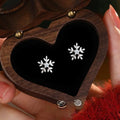 Sweet Snowflake Micro Pave Zircon Copper Stud Earrings, Silver Plated Winter Jewelry