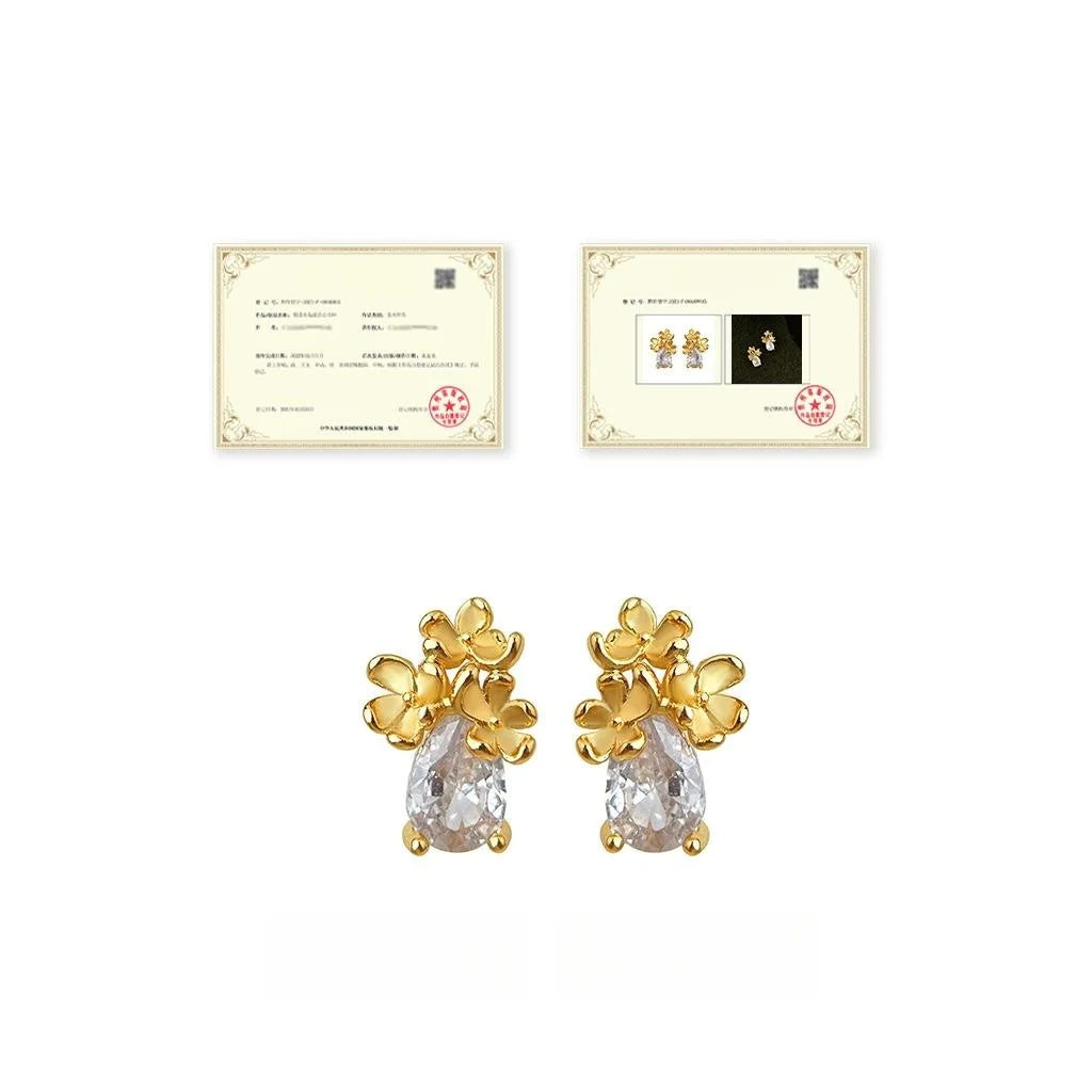 Mini Osmanthus Flower Stud Earrings Copper Zircon Teardrop Simple Modern Light Luxury Jewelry