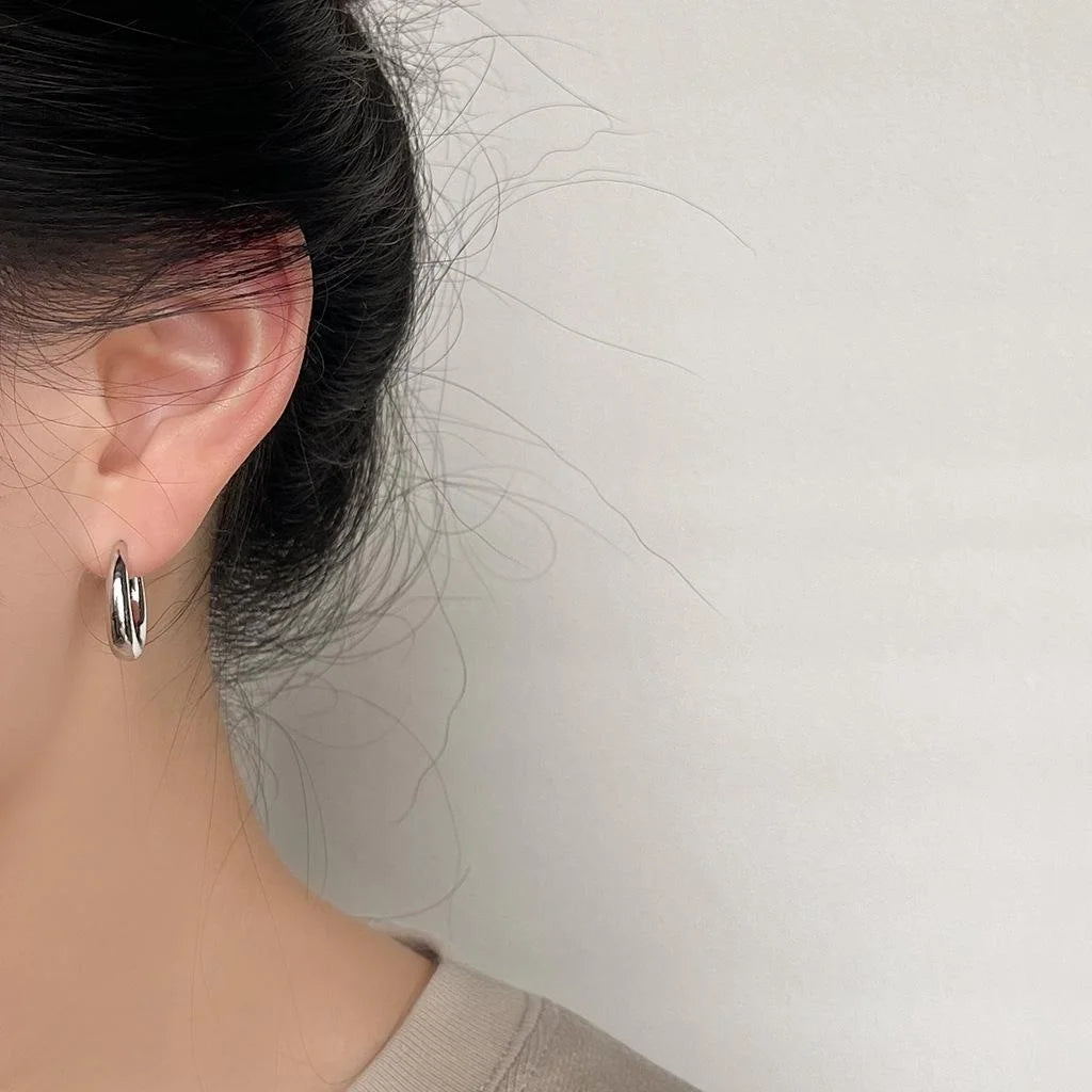 14K Gold Plated Copper Smooth Round Hoop Drop Earrings Minimalist Geometric Light Luxury Jewelry