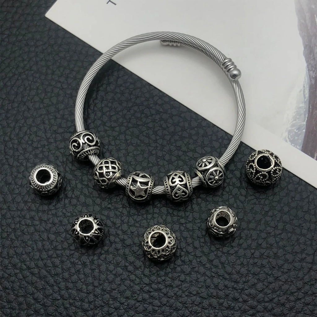 Antique Silver Zinc Alloy Hollow Large Hole Spacer Beads for Bracelet Jewelry DIY