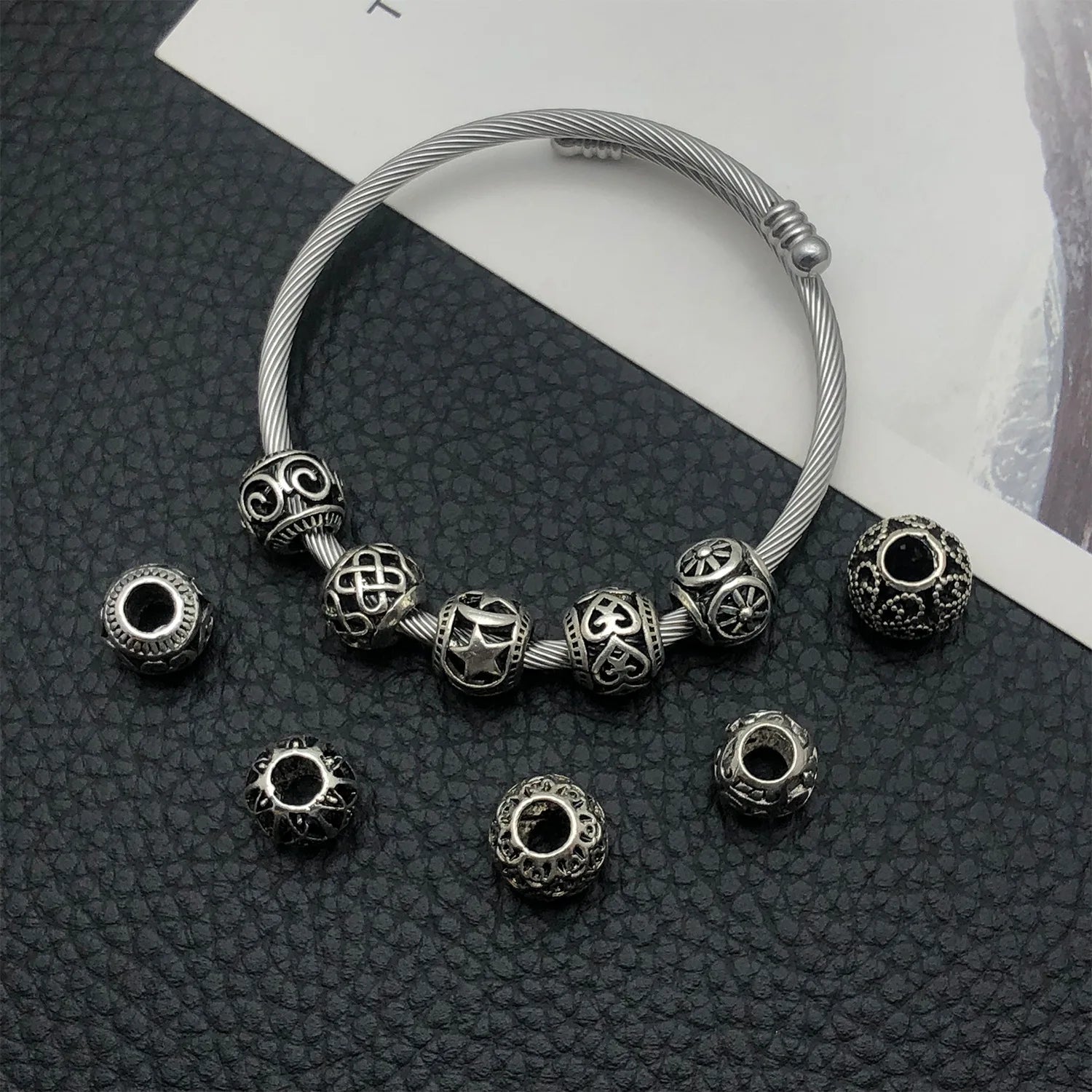 Antique Silver Zinc Alloy Hollow Large Hole Spacer Beads for Bracelet Jewelry DIY
