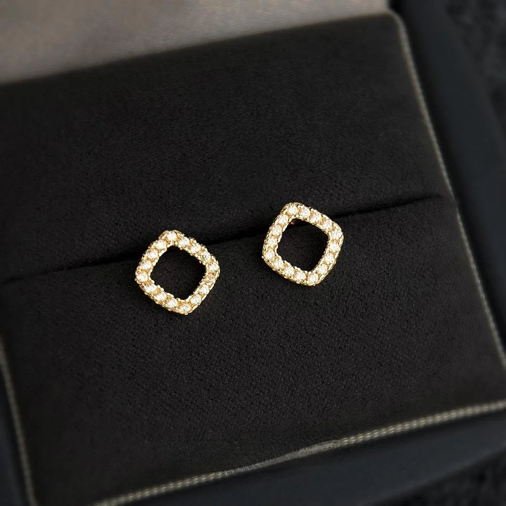 Elegant Eco-Friendly Copper Micro Pave Zircon Square Geometric Hollow Stud Earrings