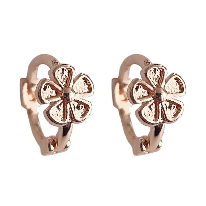 Rose Gold Plated Copper Flower Stud Earrings Simple Elegant Commuter Jewelry