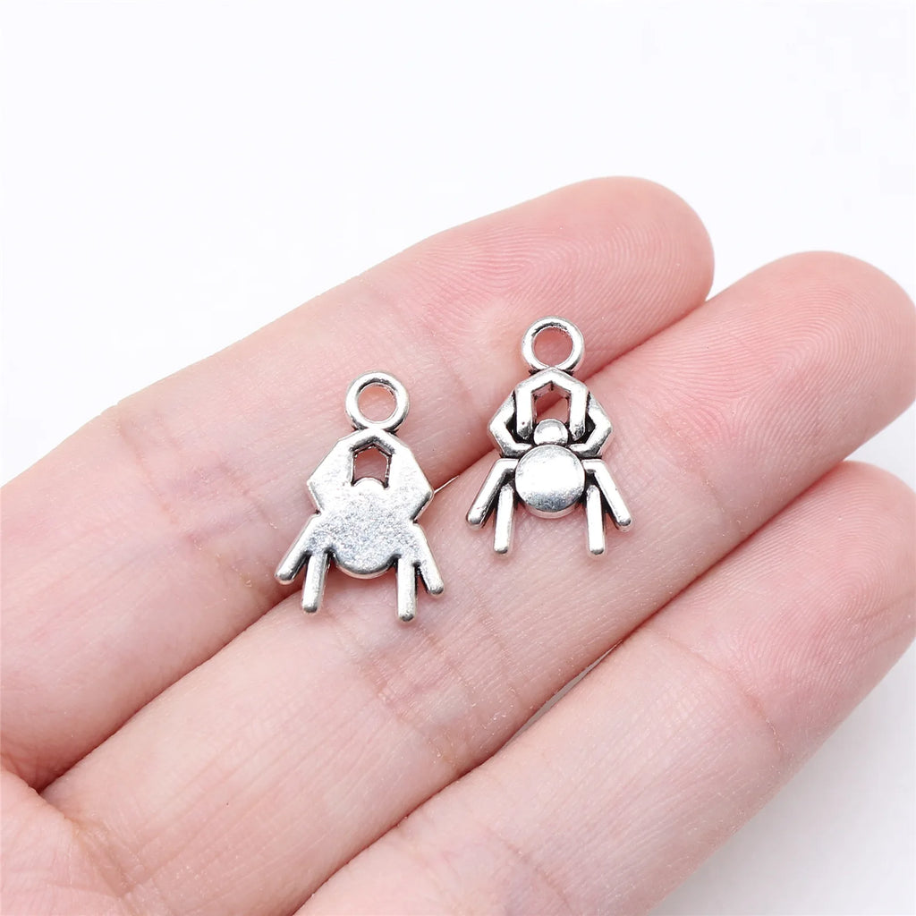 16x11mm 0.82g Antique Silver Zinc Alloy Cute Spider Charm Pendant for DIY Halloween Jewelry Making