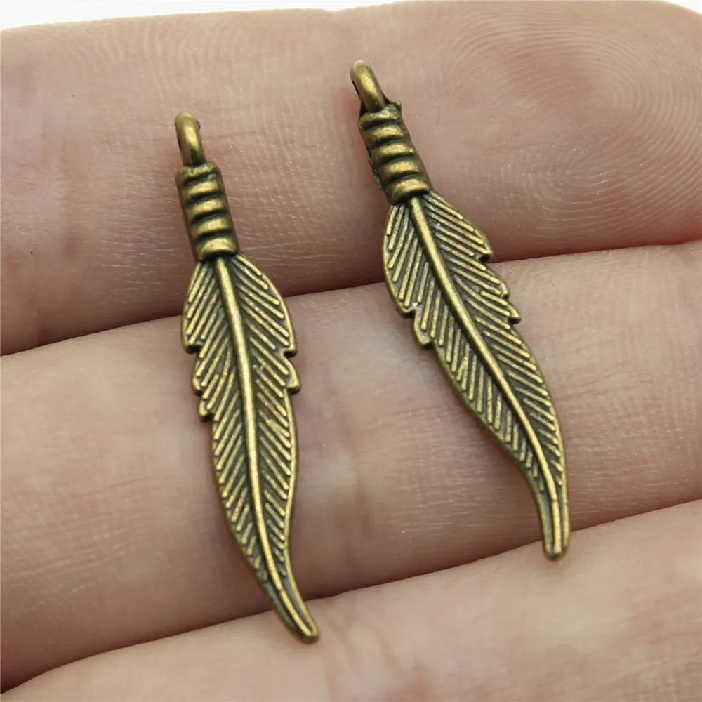 32x6mm 0.9g Multicolor Zinc Alloy Feather Charm Pendant for DIY Earring Necklace Jewelry Making