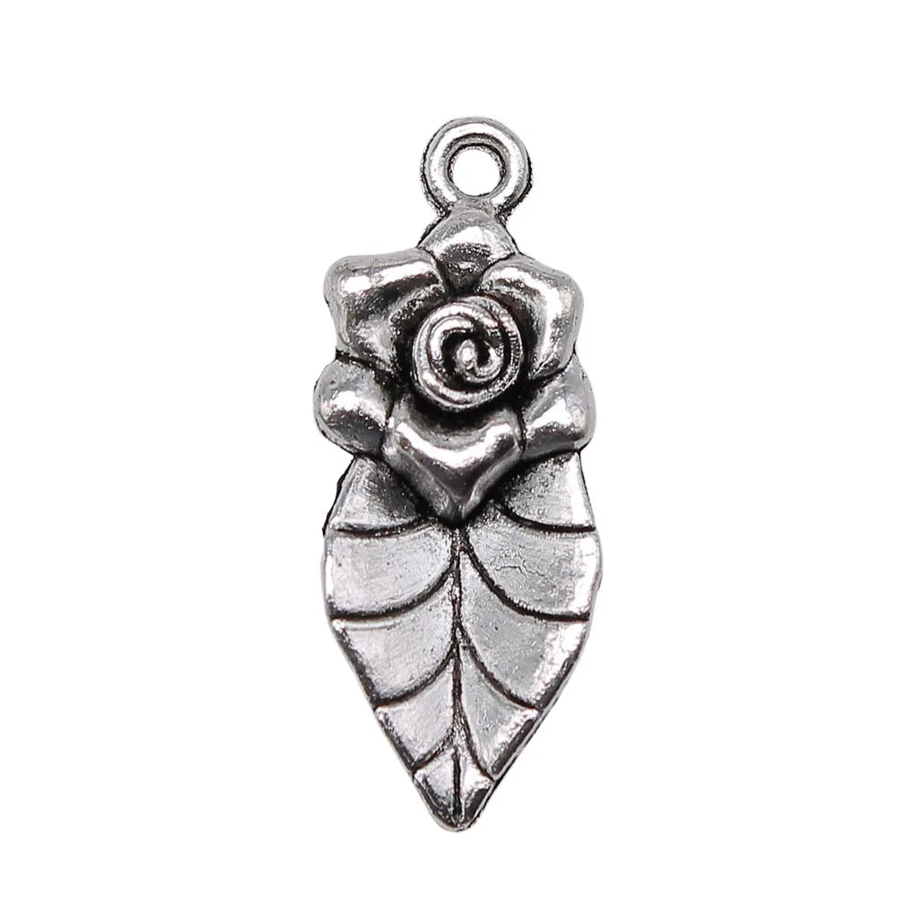32x13mm 2.4g Antique Silver Zinc Alloy Flower Leaf Charm Pendant for DIY Jewelry Making