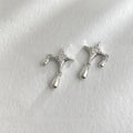 Silver Tone Copper Star Teardrop Stud Earrings Niche Designer Geometric Minimalist Jewelry