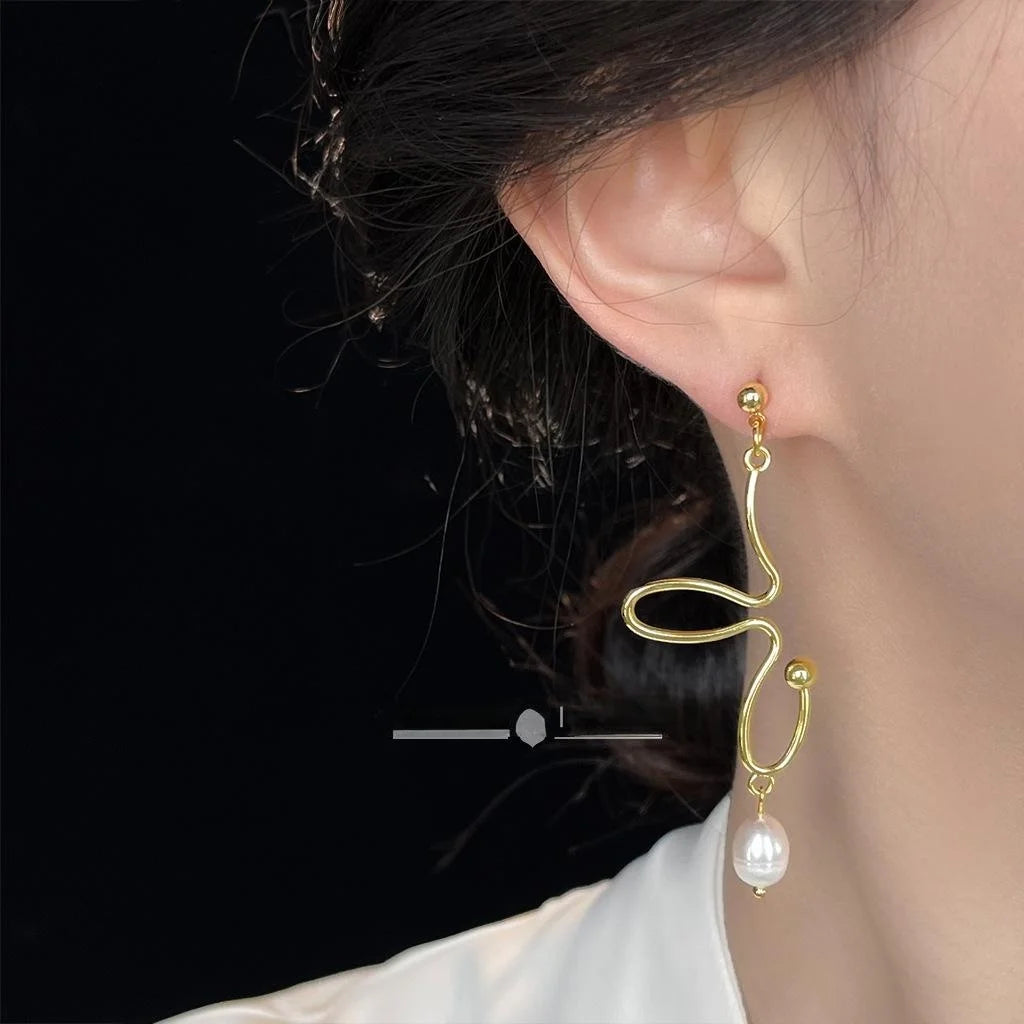 Freshwater Pearl 14K Plated Abstract Butterfly Stud Earrings Minimalist Copper Jewelry