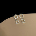 14K Gold Plated Copper Geometric Hollow Square Round Zircon Drop Earrings For Women