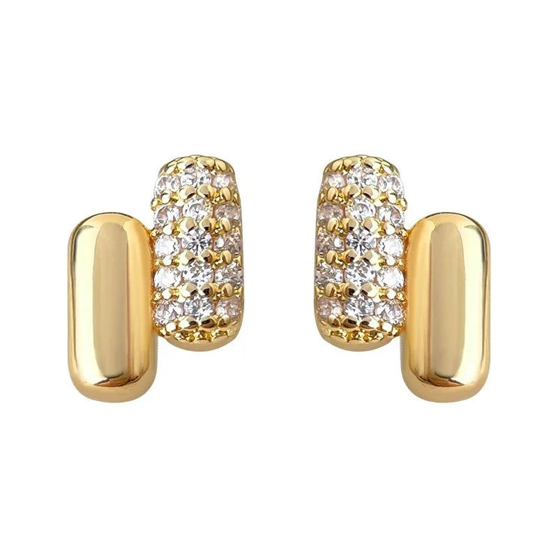 Minimalist Mini Capsule Zircon Stud Earrings Copper Geometric Jewelry