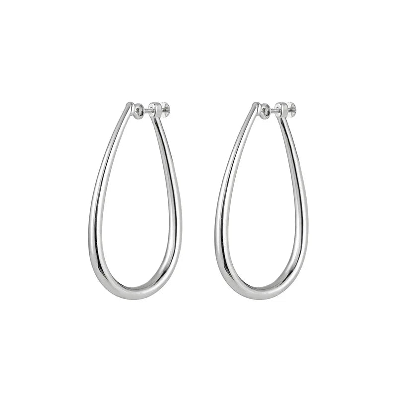 Elegant Silver Alloy Teardrop Hoop Stud & Clip On No Piercing Minimalist Statement Earrings